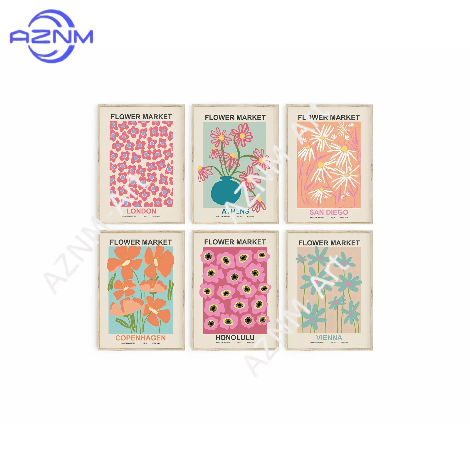 1/6-teiliges Blumenmarkt-Poster-Set Galeriewand-Set mit 6 Drucken Retro Blumenmarkt-Poster Moderne Mädchenzimmer-Deko Wohnheim-Dekoration
