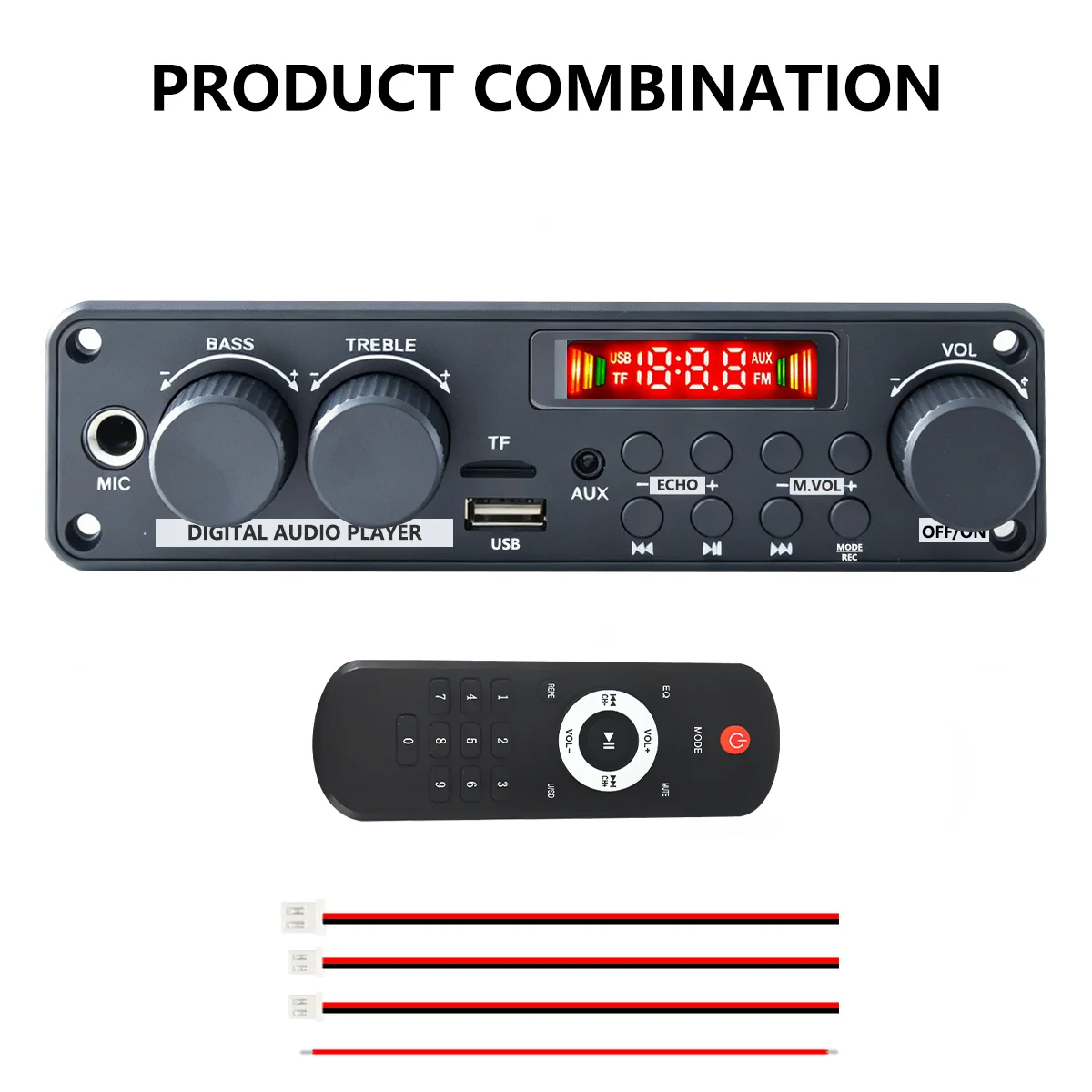 200W 2×100W Verstärkerplatine, Bluetooth-Audioverstärker mit Digital-Player, USB/TF/AUX/FM, Mikrofon & Fernbedienung für Auto, Zuhause, DIY – Detail 3