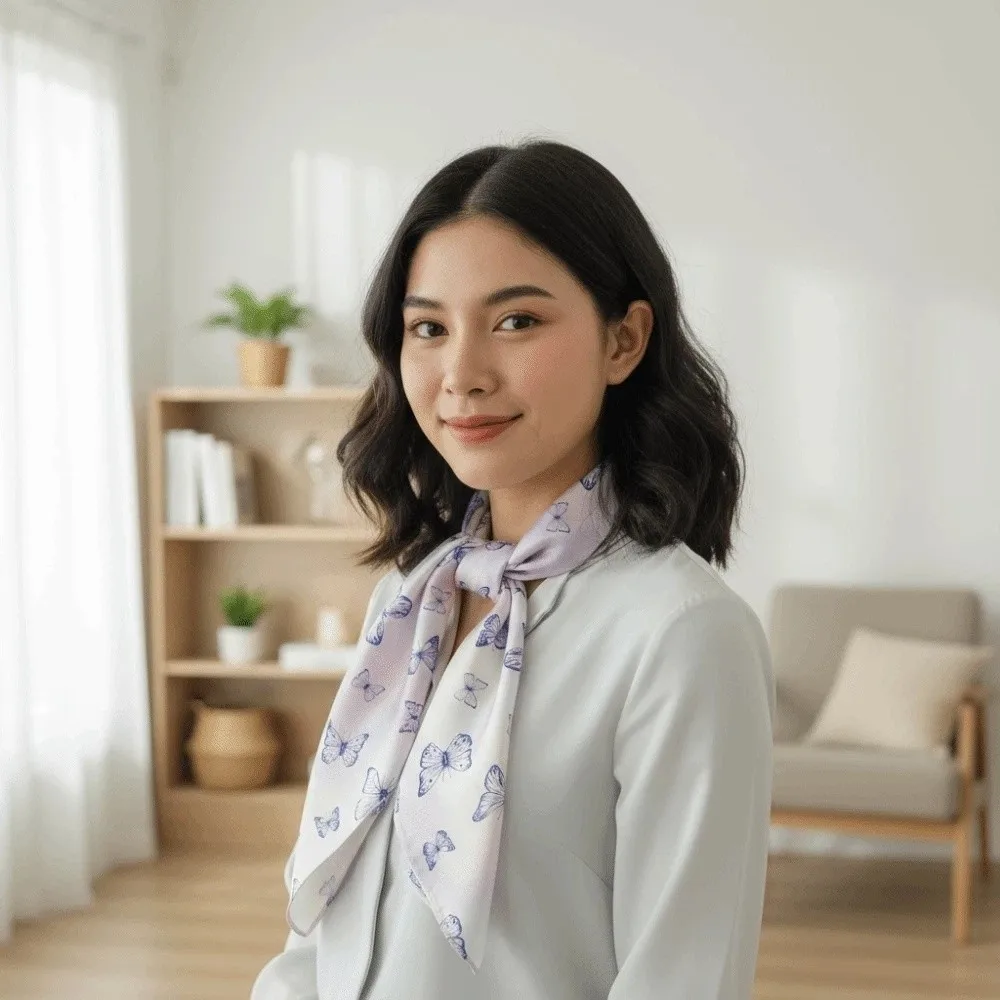 

Breathable Small Square Scarf Lightweight Sunscreen Butterfly Patterned Headscarf Headband Hair Band Square Handkerchief Spring