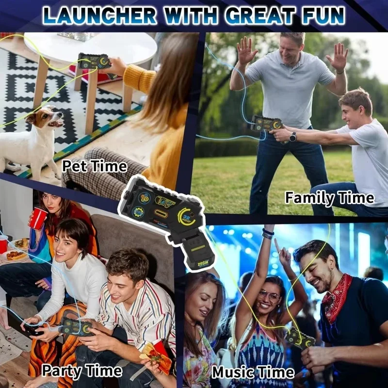 Giocattolo lanciatore di corde che si illumina al buio, pistola a corda elettrica portatile luminosa, giocattolo per feste notturne Fidget antistress per bambini