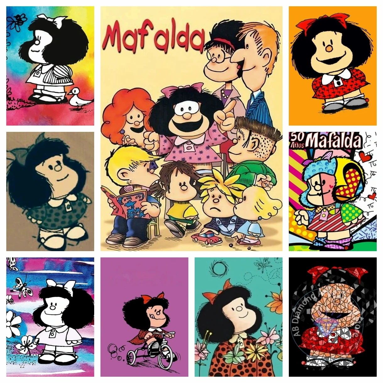 

Mafalda Comics Cute Cartoon Girl AB Diamond Painting Famous Art Embroidery Cross Stitch Handmade Home Decoration Children's Gift