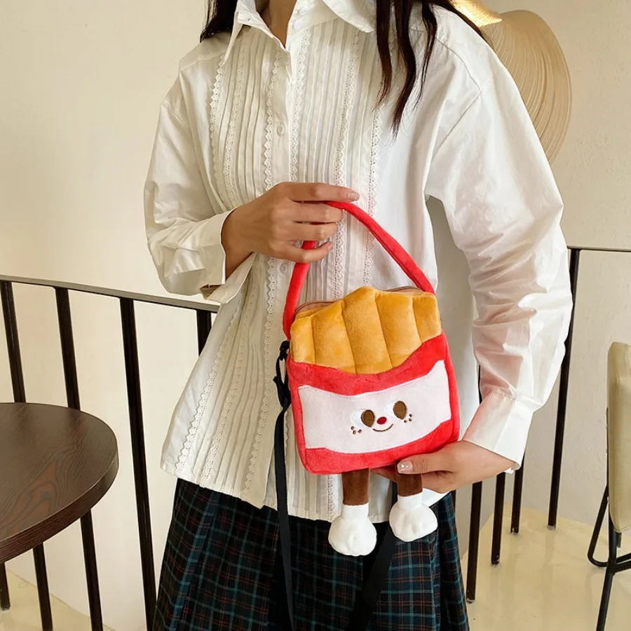 Kawaii Pommes Frites Hamburger Plüsch Rucksack Milch tee Umhängetasche kreative Cross body Geldbörse Geburtstag Weihnachts geschenke