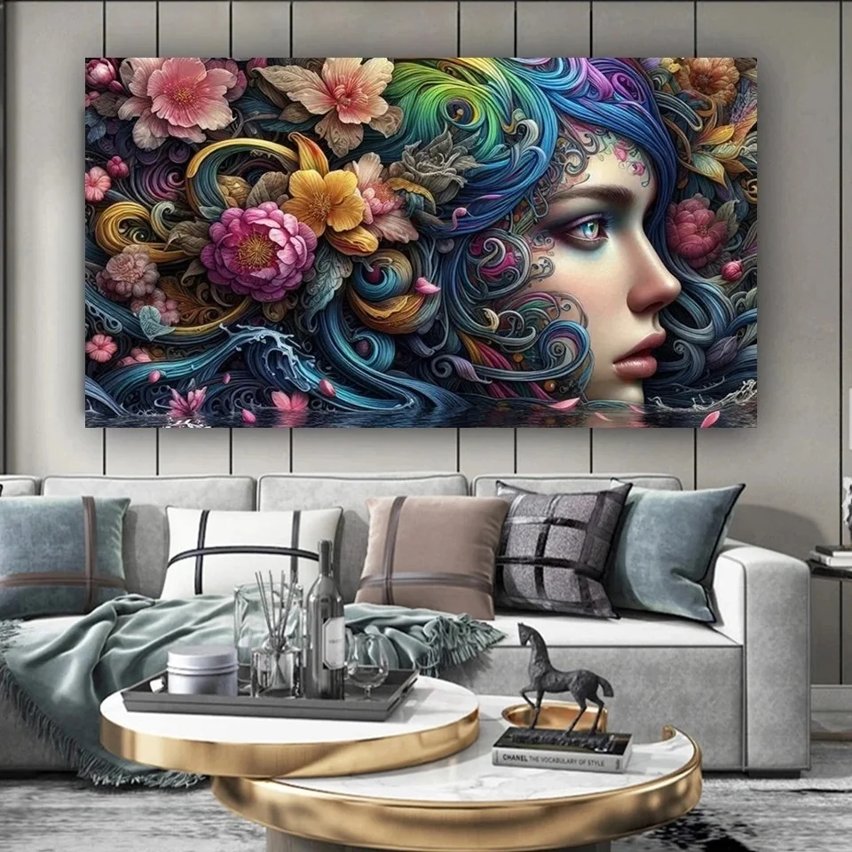 Diamond Painting Mysterious Waves Flowers Woman Full Round Square 5D Diy Diamond Embroidery For Adults Needlework Wall Decor