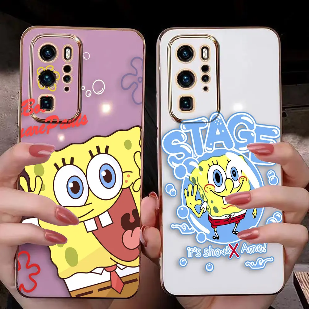 Funny SpongeBob SquarePants Cover Smooth E-TPU Phone Case Huawei MATE 20 20X 30 40 P20 P30 P40 LITE MAGIC 4 5 PRO Y9 PRIME Case 