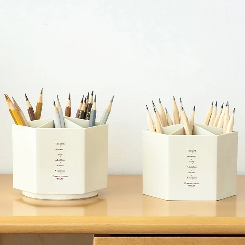 Desk Organizer 360° Rotating Pen Holder Desktop Hexagon Pencil Pot Large Capacity Stationery Storage Box School Office Supplies