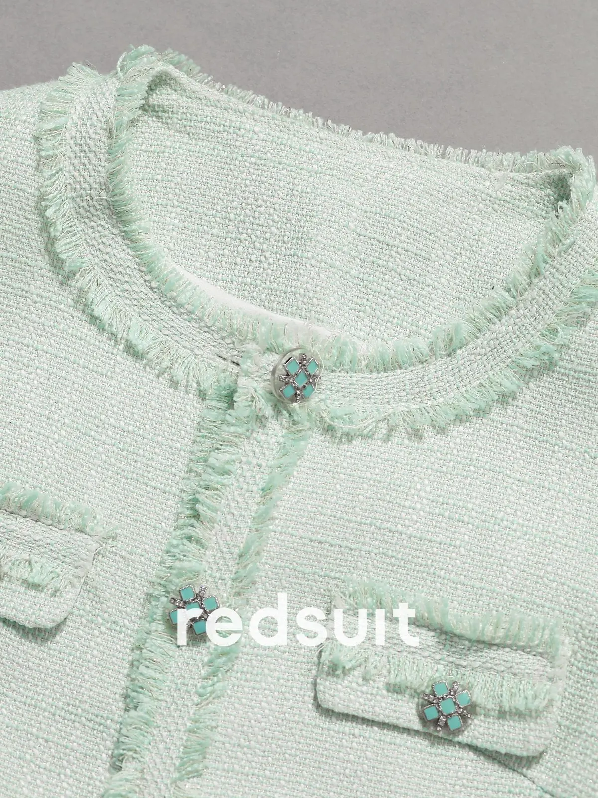 New Light green socialite thin short sleeved jacket with tassel top Custom Sizes