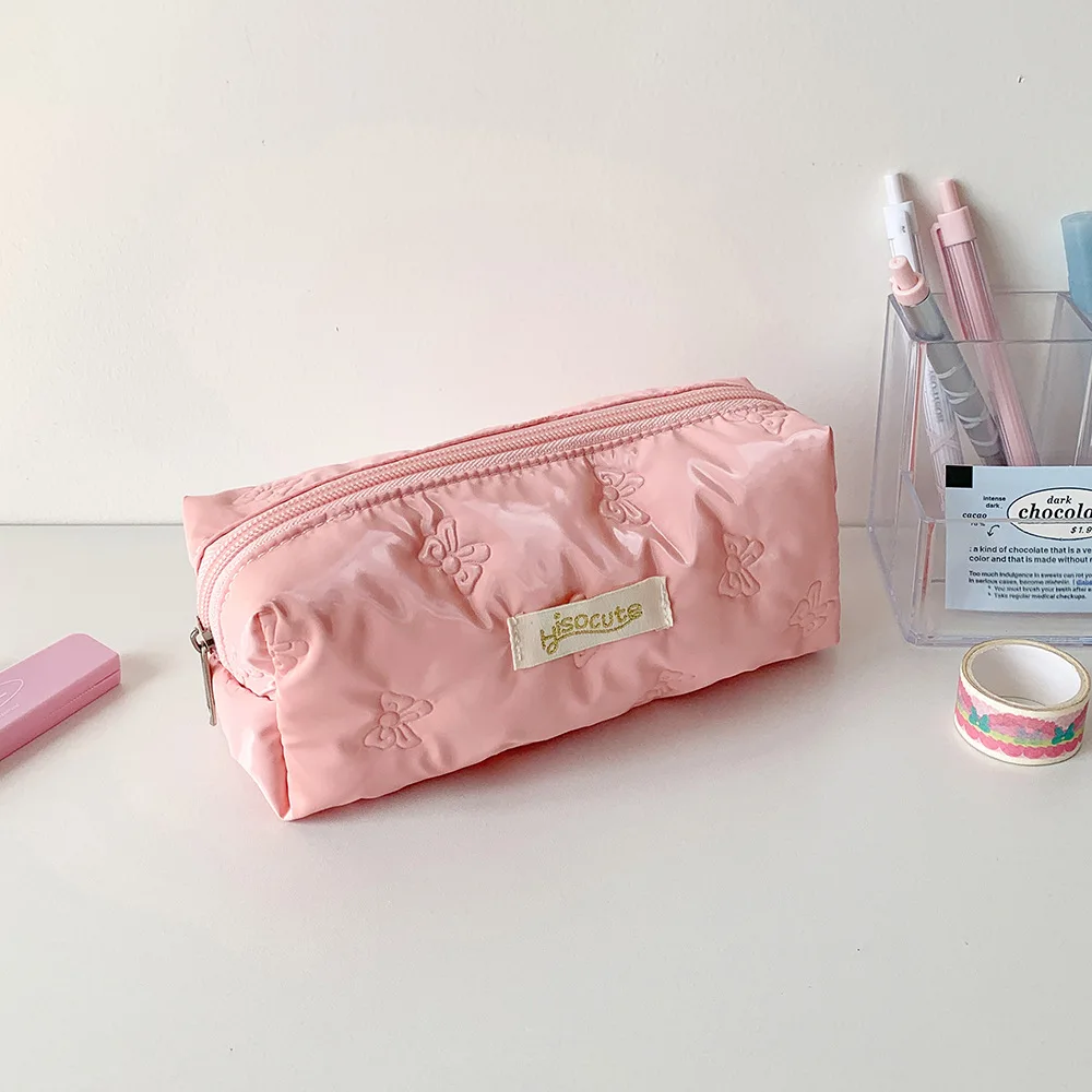 Bowknot Y2K Bow Stationery Bag Desktop Storage Cosmetics Card Pen Korean Style Pencil Case Pink White Silver Large Capacity
