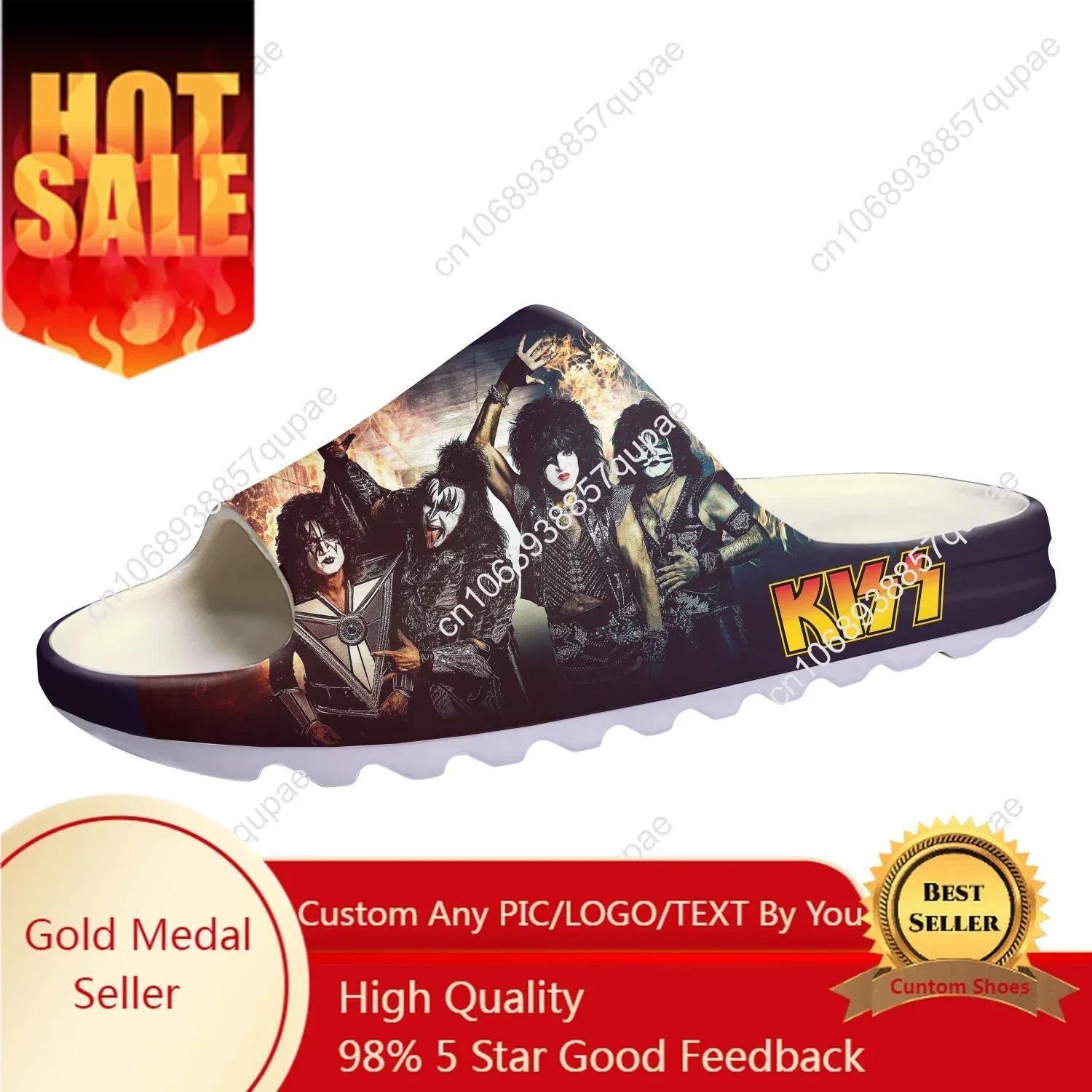Heavy Metal Kiss Rock Band Soft Sllipers Home Tamancos Mens Womens Sandálias personalizadas Sapatos de água na merda Step in