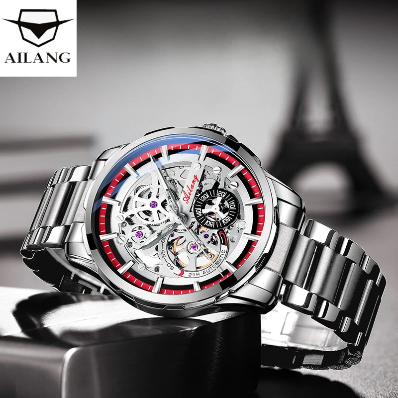 

AILANG Skeleton Mechanical Watch Stainless Steel Waterproof Mens Watches Top Brand Luxury Sport Male Automatic Wrist Watches