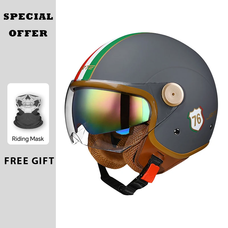 

Retro 3/4 Open Face Motorcycle Helmet Adult Men Women Vintage Jet Helmet Scooter Curiser Chopper DOT ECE Approved