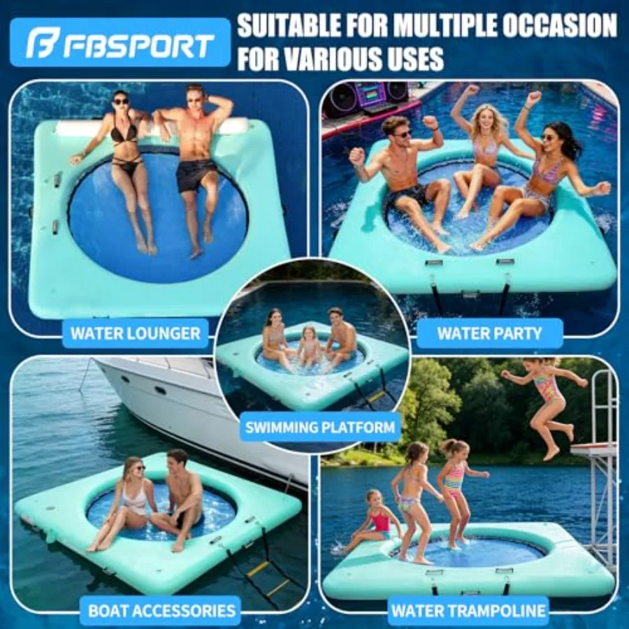 Inflatable Water Hammock for lakes, rivers, and pools; PVC material; blue color; extra-large 8 FT diameter with ladder and cup