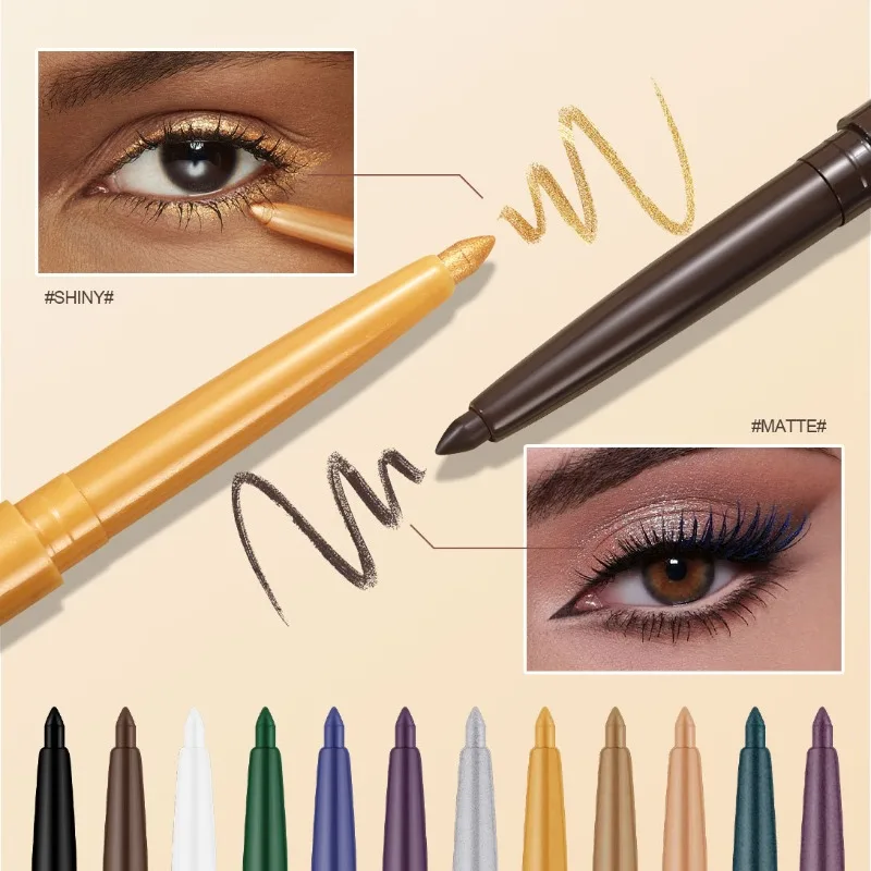 ดินสอเขียนขอบตา 12 สี แบบหมุนได้ อายไลเนอร์ อายแชโดว์ ไฮไลท์เตอร์มุมตาด้านใน กันน้ำ ติดทนนาน ให้ลุคธรรมชาติสวยสง่า