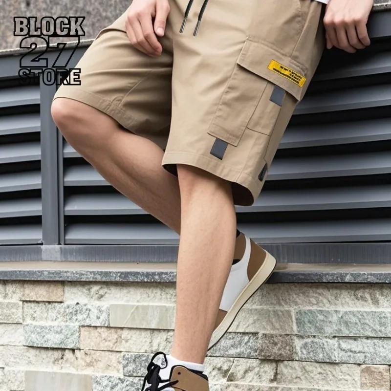 

Harajuku Cargo Shorts Men Summer Loose Fit Drawstring Beach Pants Streetwear Casual Five Point Trousers Fashion Trend Style New