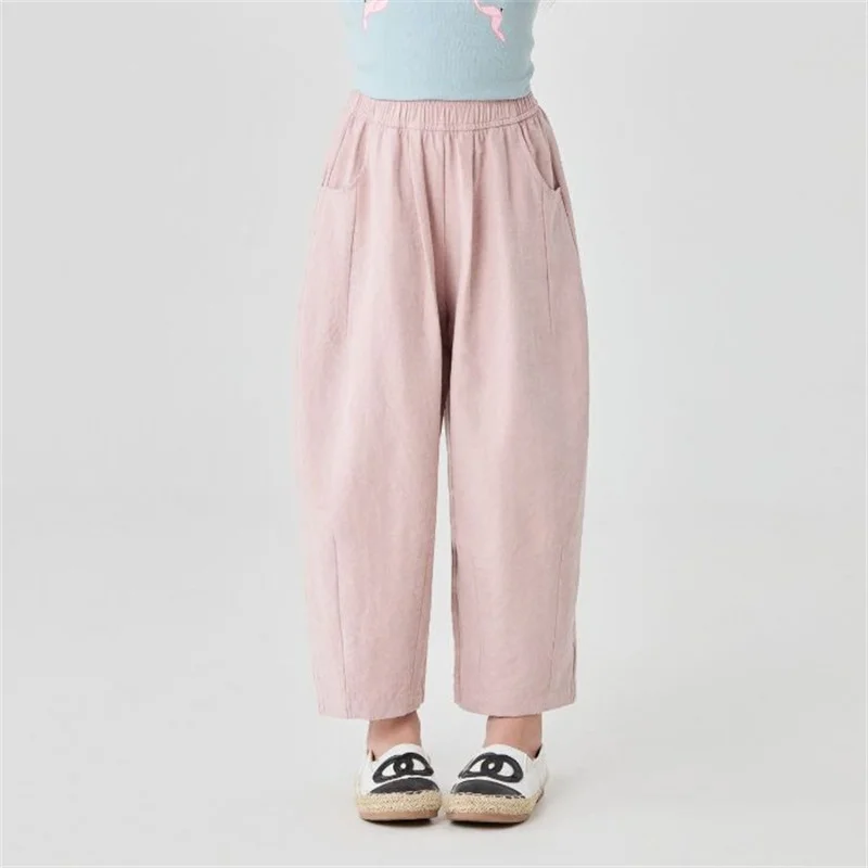 Kids Girls Thin Wide Leg Cropped Pants Summer Children Casual Loose Anti-mosquito Pant lce Silk Outside Trousers 6 8 10 12 14 Y