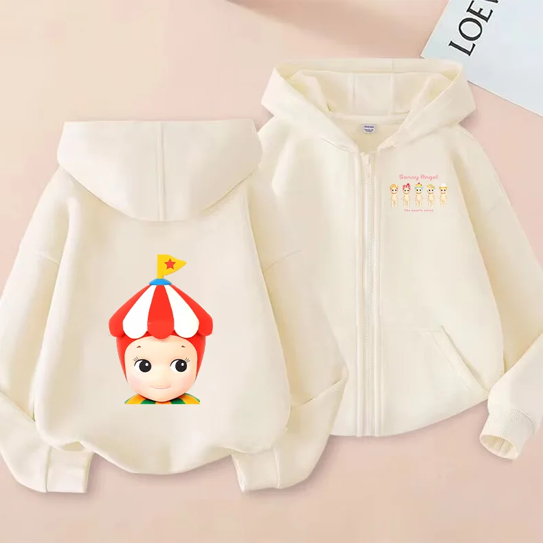 Pull à fermeture éclair Macny Angel pour enfants, motif imprimé dessin animé Harajuku, sweat à capuche chaud pour garçons, manteau pour filles, cardigan de sport décontracté