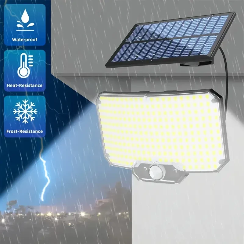 2 Stück 234LED Solar-Wandleuchte IP65 Wasserdicht Bewegungssensor Flutlicht Außen Split Sicherheitsbeleuchtung Lampe für Terrasse, Hof, Garage – Detail 5
