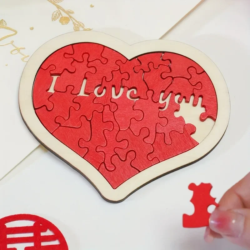 1pc Valentine's Day Wooden Love Puzzle Gift with Stand For Men Women Kids Puzzle Game Romantic Valentine's Day Gift Adult Toy