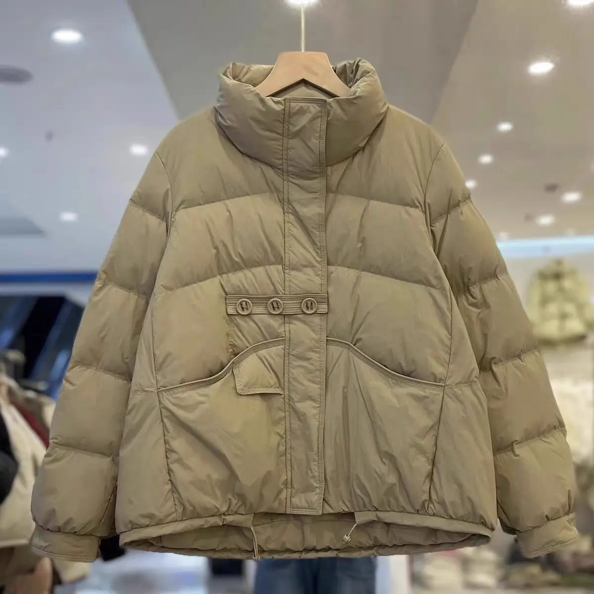 

Coat Warm Trendy Mommy Style Winter New Women's Loose Fit White Duck down Puffer Jacket Three Button Stand Collar Short