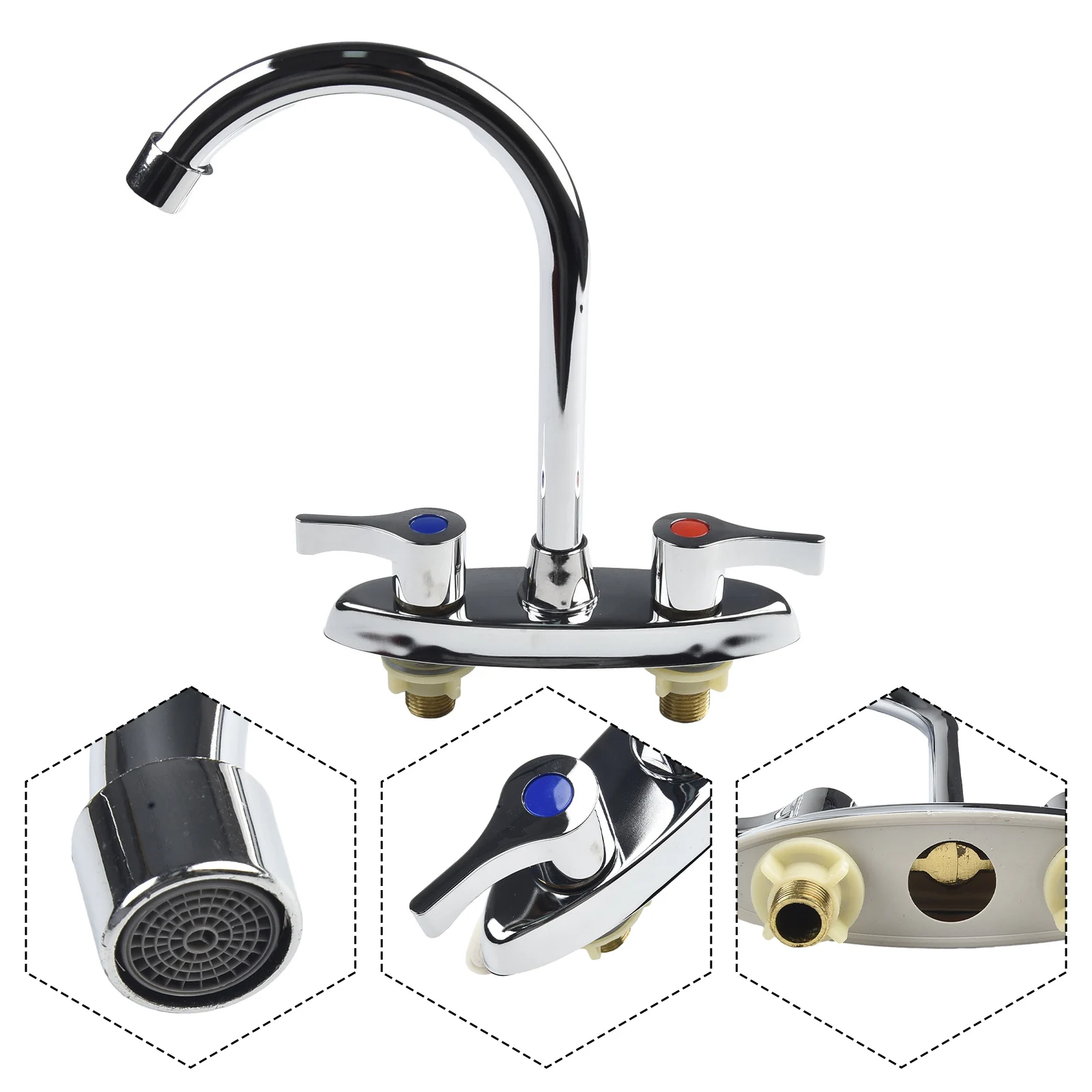 Basin Sink Mixer Tap Double Handles Brass Rotary Easy Installation Silver Ceramic Spool Convenient And Practical