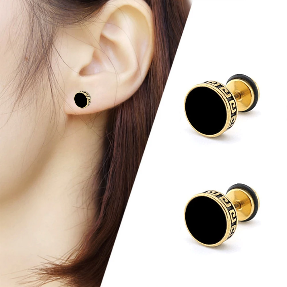 Men's Stainless Steel Earrings Horizontal Bar Earrings Jewelry Titanium Punk Black Stud Earrings For Men Boys