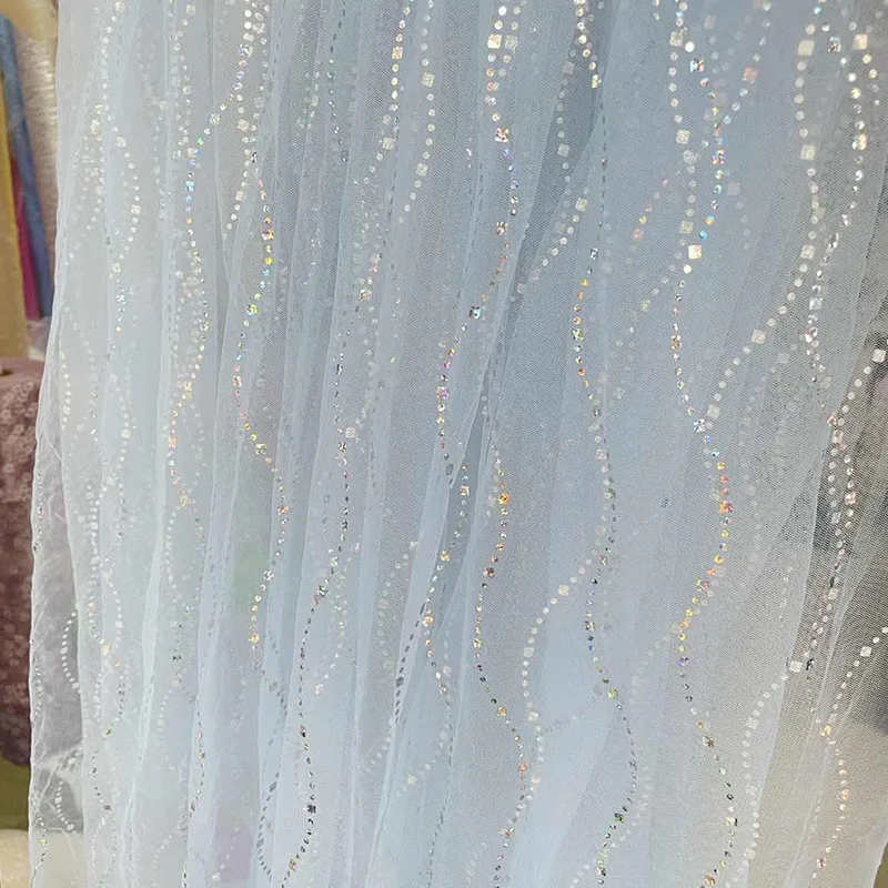 6m Punched Wave Pattern Sequin Mesh Nylon Diamond Mesh Fabric Skirt Hem Lace Children's Clothing Fabric