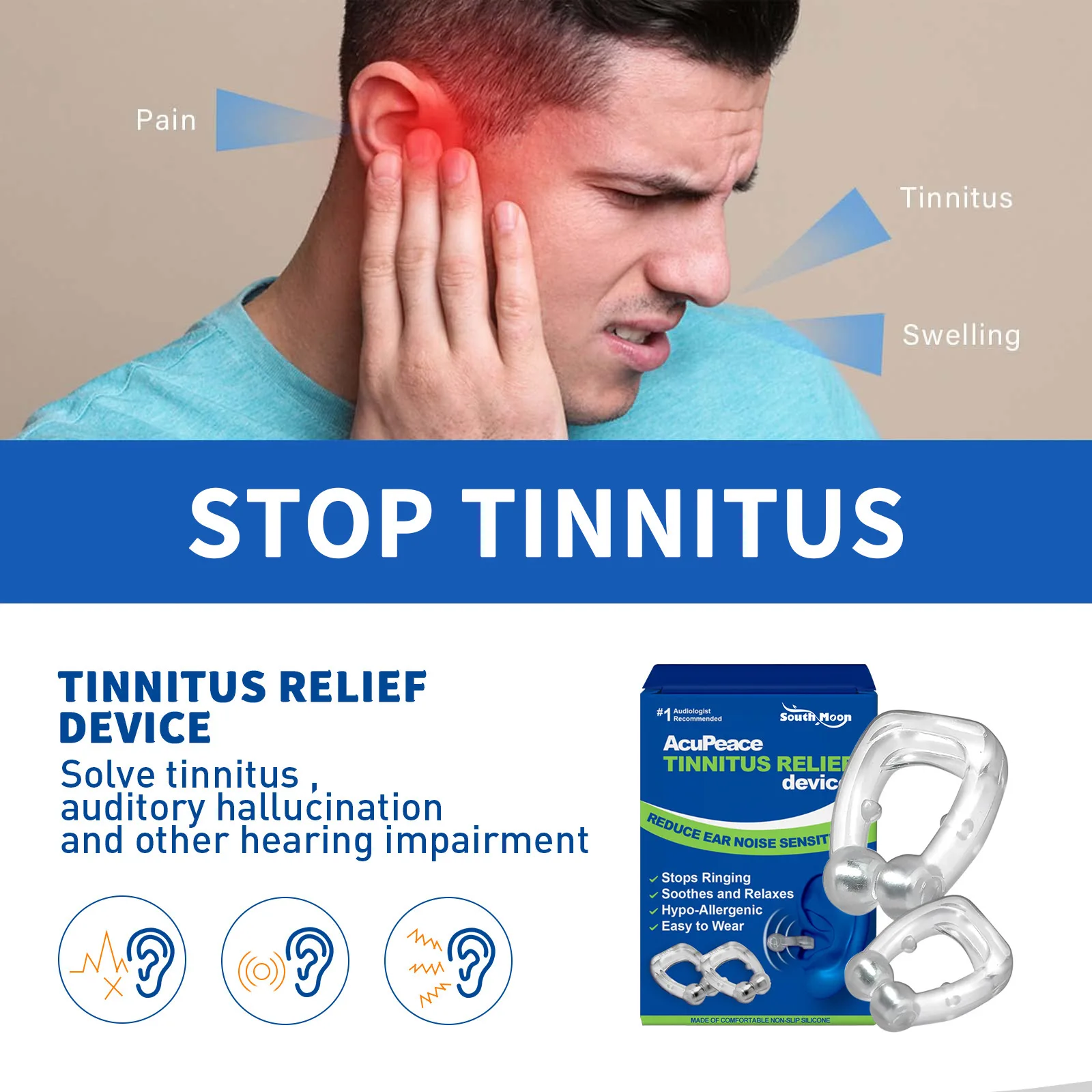 Tinnitus Magnetic Ear Clip Portable Anti Tinnitus Ear Cuff Ear Ringing Stopper Calming Relief Hearing Tinnitus Ear Clip Pressure