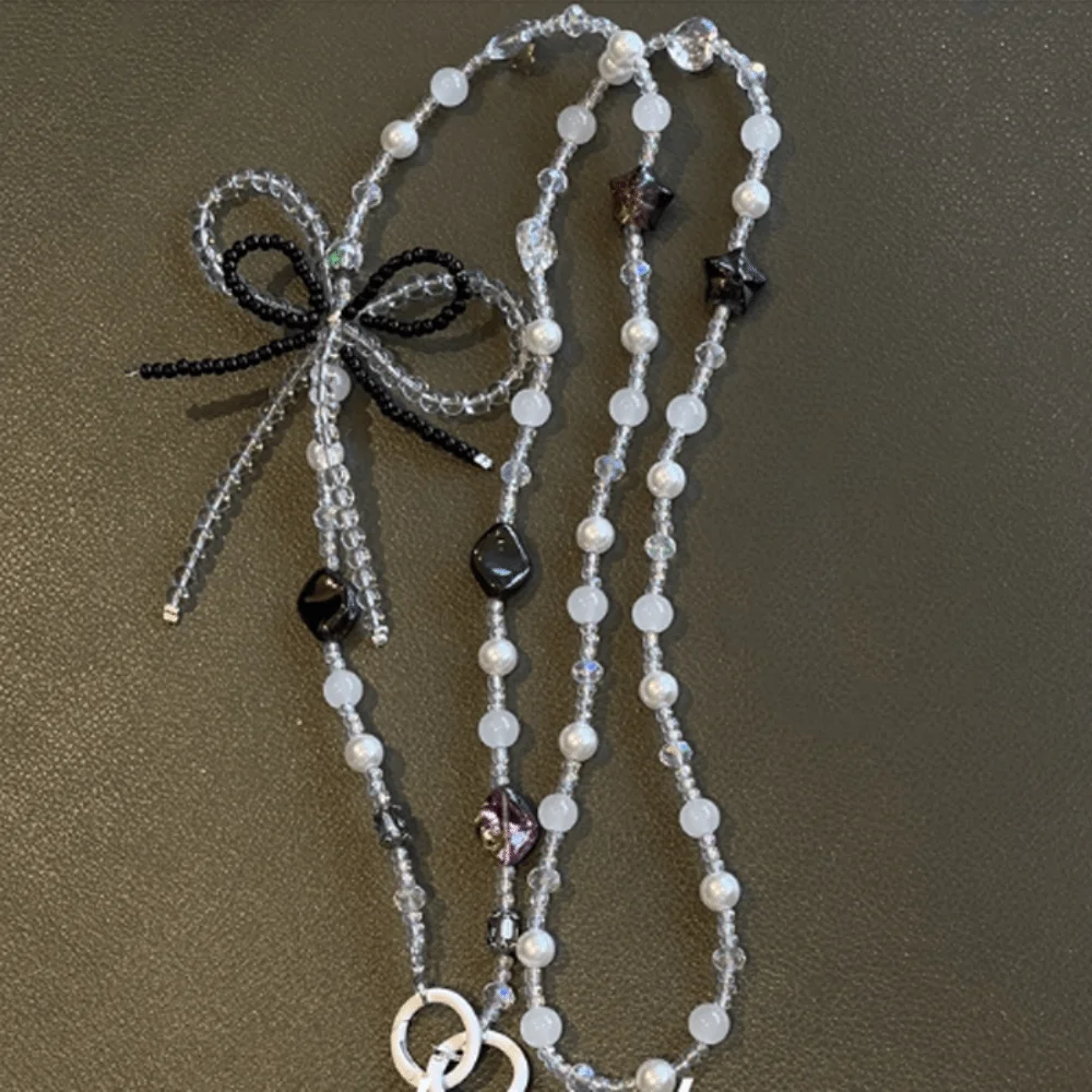 Pearl Beads Phone Lanyard Bowkont Bag Chain Beaded Phone Chain Sweet Anti Loss Mobile Phone Crossbody Strap Mobile Phone Pendant