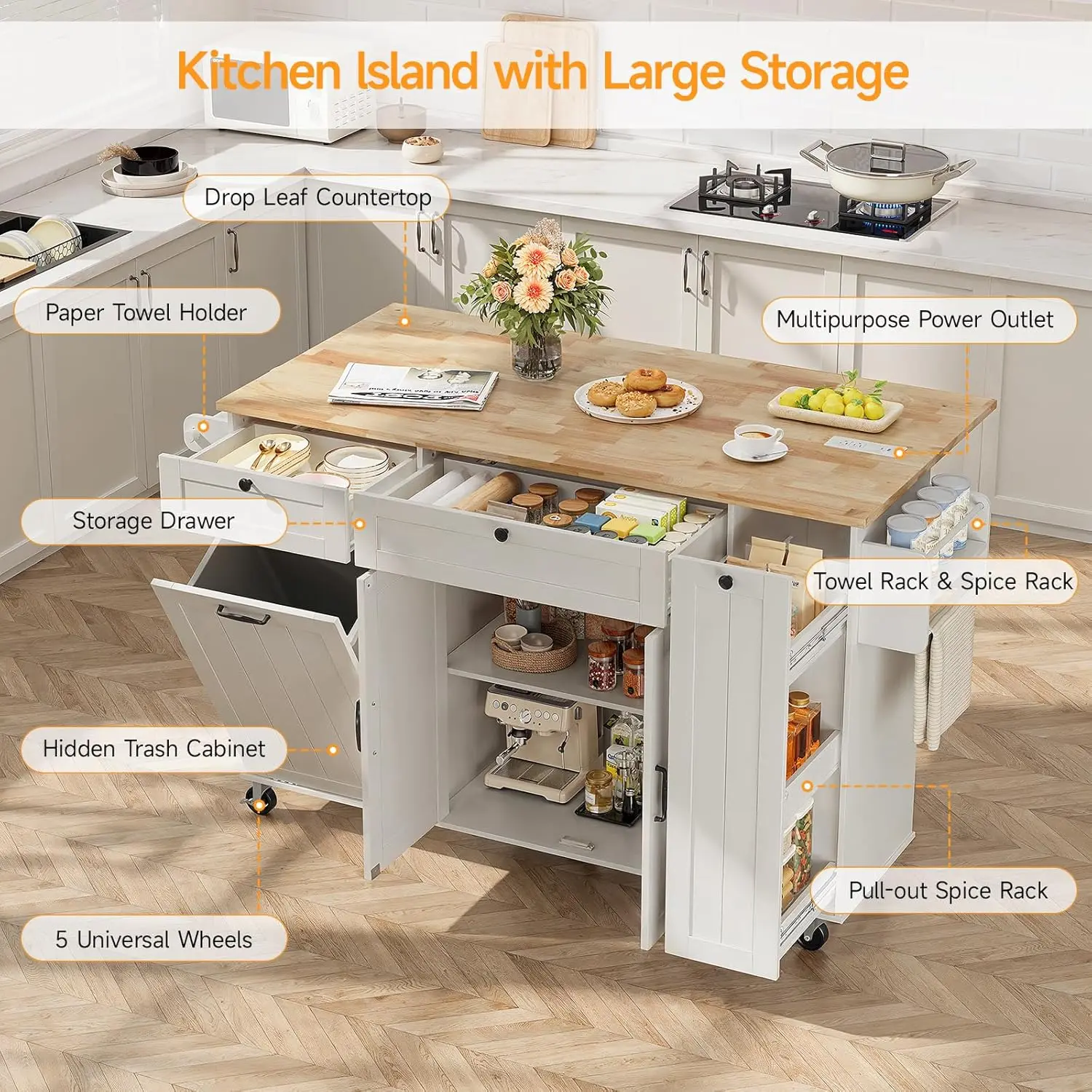 Rolling Kitchen Island with Drop Leaf   Outlet Mobile Storage Cart Adjus  Worktop for Small Kitchen Dining Room  iz