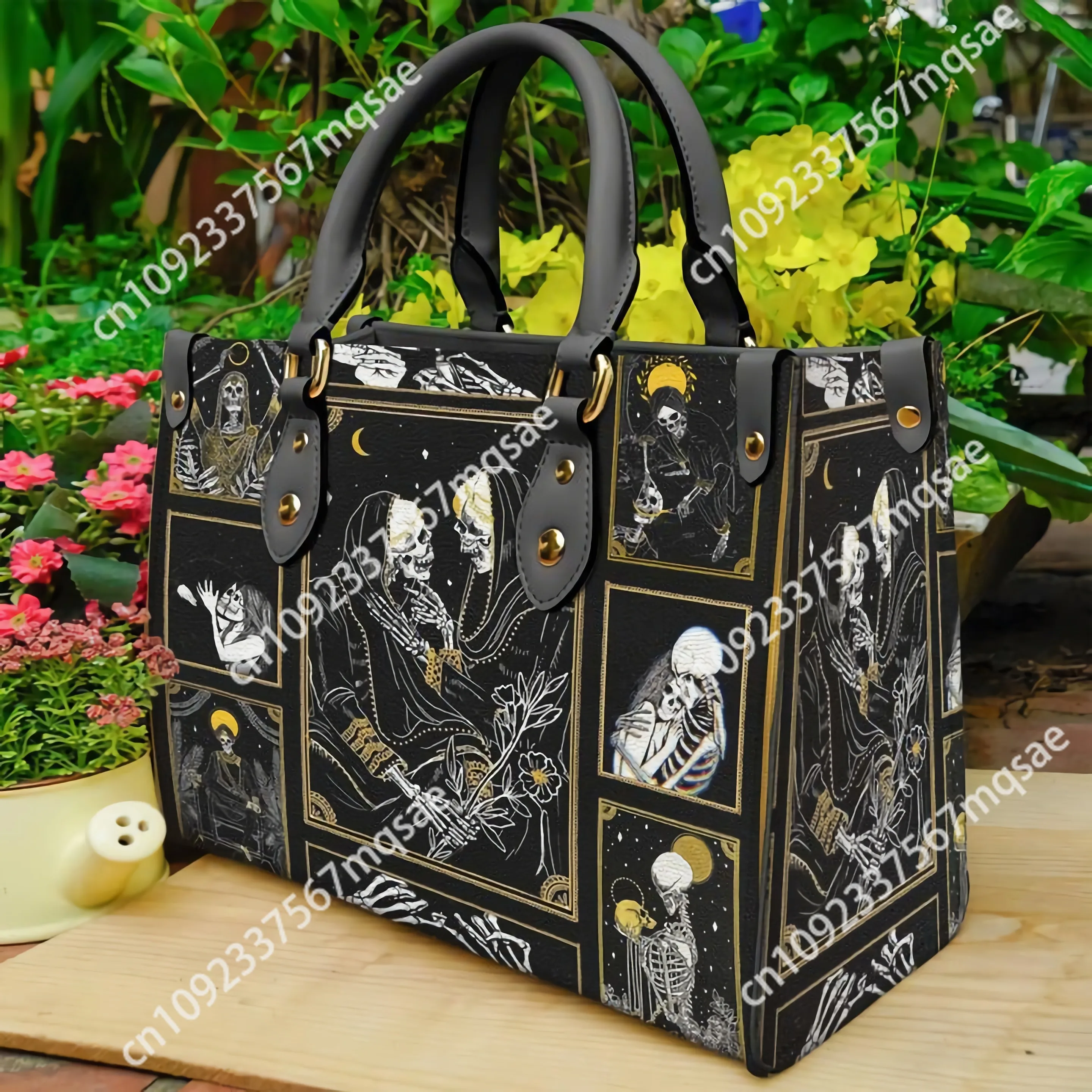 

The Lovers Skull Tarot Leather Bag Handbag For Women Large Shoulder Handbags With Long Strape High Quality Female Tote Bag