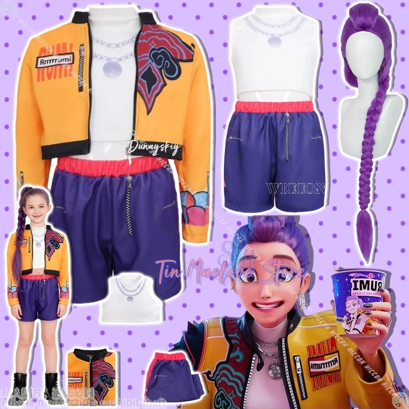 

Anime Adult children's Korea Idol Stage Performance Uniform Kpop Demon Huntrix Rumi Cosplay Kawaii Cute Coat Shorts Halloween
