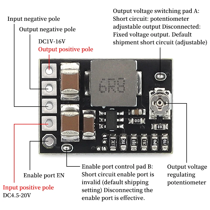 Mini DC-DC Step-Down Converter with Enable 4.5V-20V Input 1-16V/12V/9V/5V/3.3V 2A Power Supply