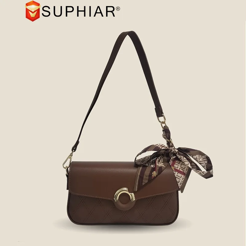 

Women's Slim Shoulder Bag, Adjustable Strap Crossbody Handbag with Decorative Scarf, Fashion Small Purse for Daily Shop