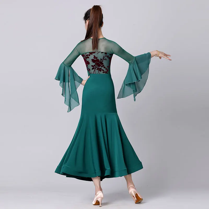 Doubl Ballroom Dance Moden Dance Long Skirt New Women\'s Slit Green Brand Suit Waltz High-end Dance Skirt