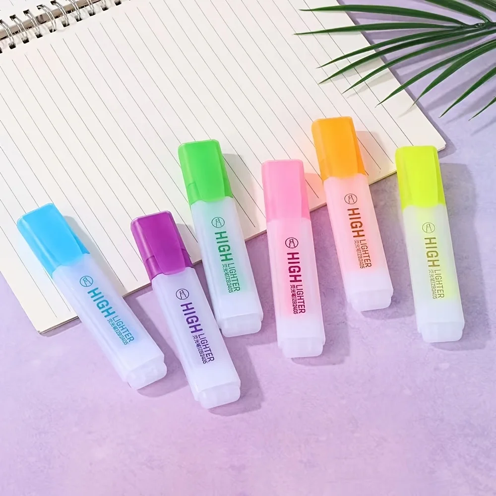 

6 Highlighters 6 colors, Chisel Tip, Assorted Fluorescent, Quick Dry, Perfect For Studying, Note-Taking