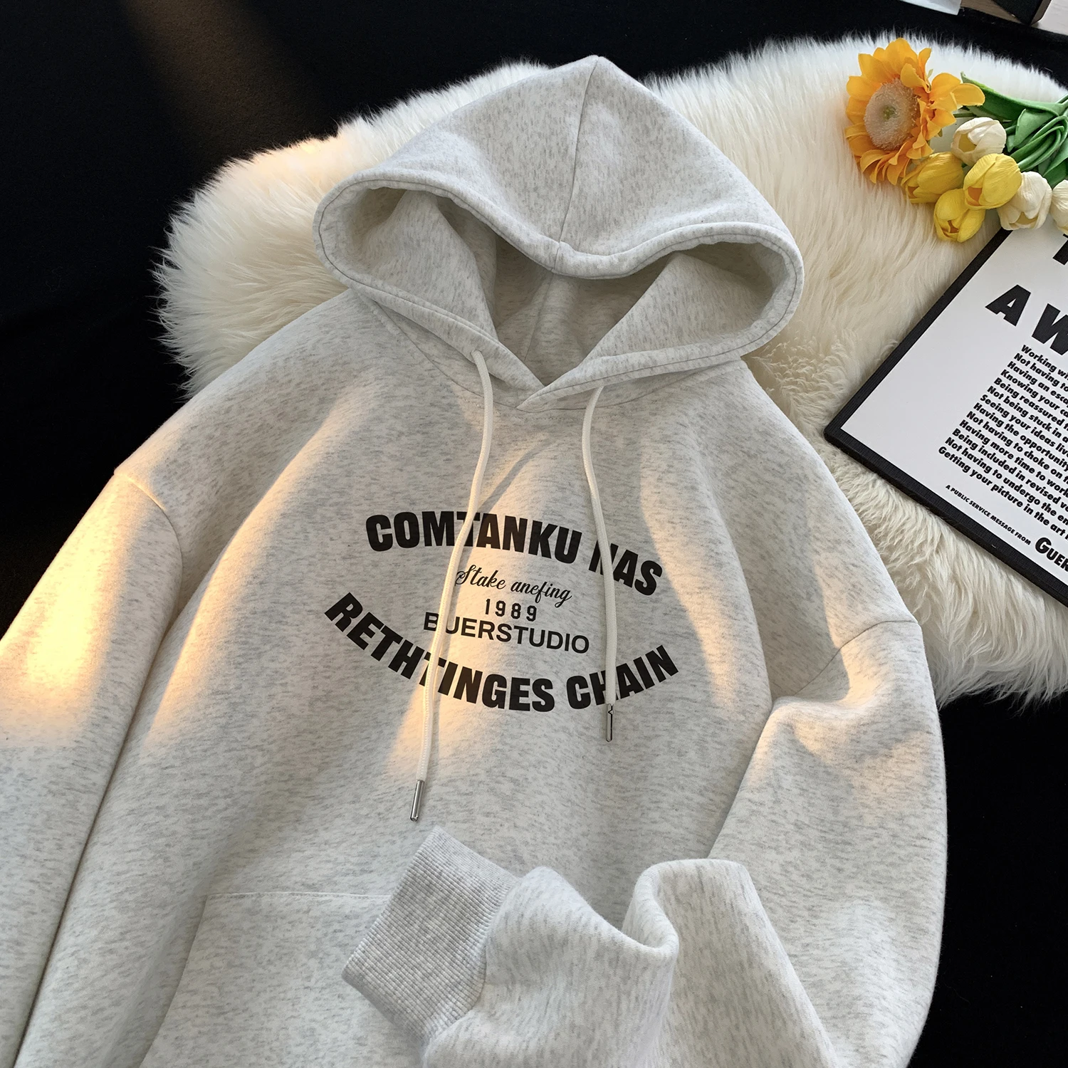 

ex Pure Cotton Hoodie Autumn Winter Faionable Versatile Cut Label Tagkita Brand Loose Fit Long Sve Hooded Jaet