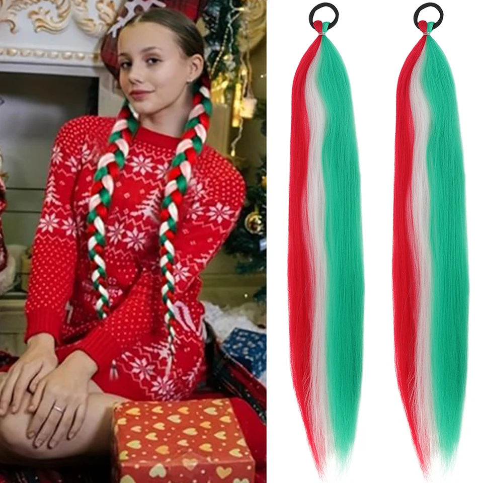 ضفائر شعر باللون الأرجواني والأزرق على شكل ذيل حصان مع حبل شعر مرن وصلات شعر صناعية أنيقة وطبيعية تبحث للحفلات للاستخدام اليومي #5