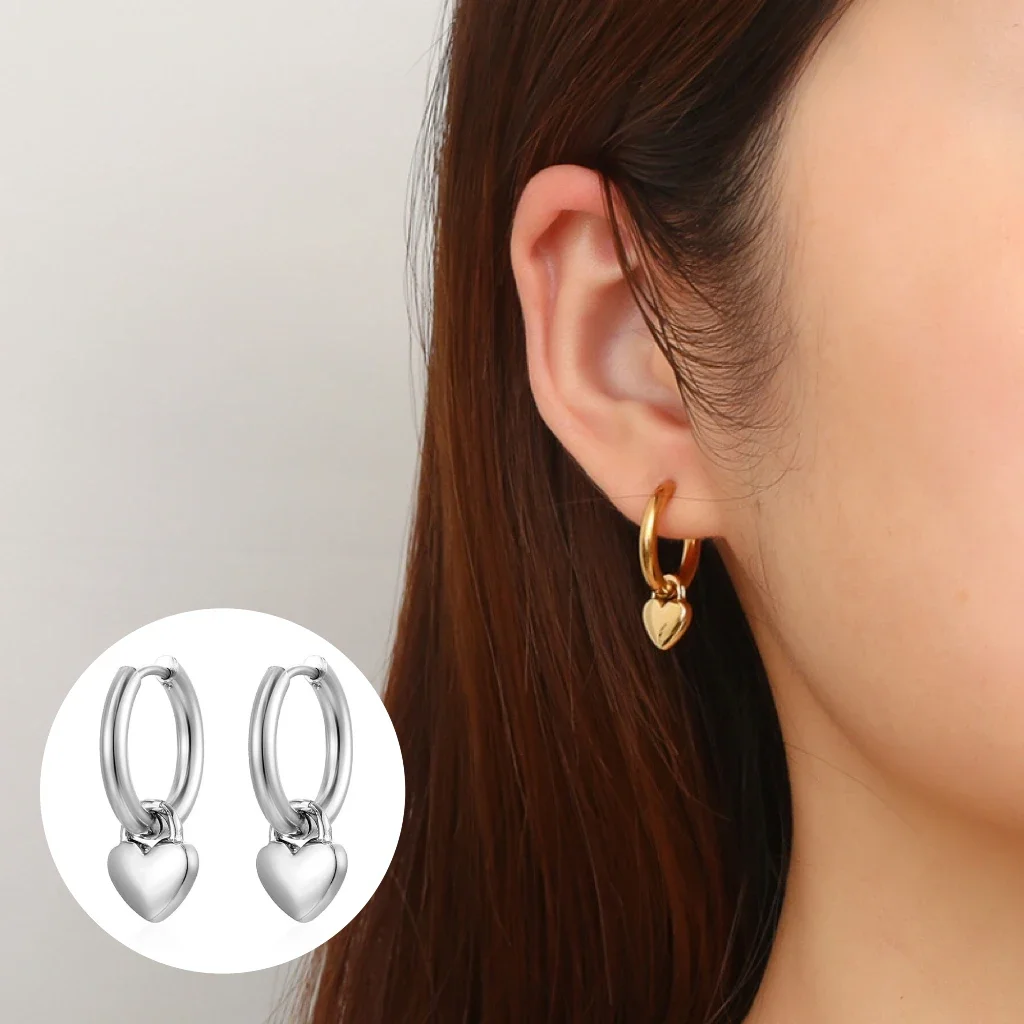Stainless Steel Heart Hoop Earrings for Women Girl Allergy Free Wedding Party Jewelry