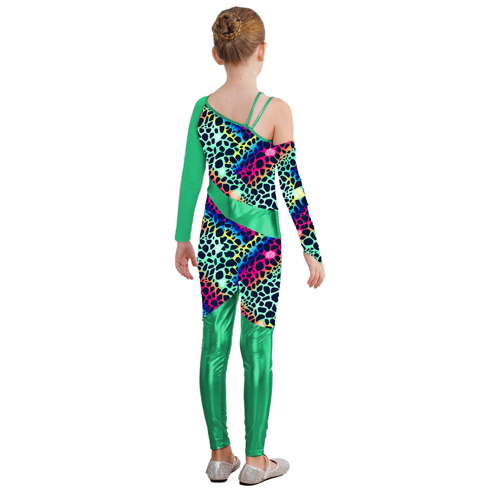 Kids Girls Ballet Unitard Print Jumpsuit Athletic Bodysuit Leotards Ballet Dance Costume Gymnastic Figure Skating Dance Leopard