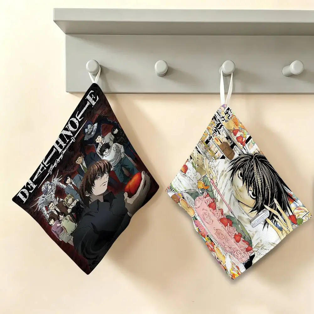Classic Anime D-Death Note Hanging Kitchen Towel, Polyester Cotton Fabric, Absorbent Hand Wiping Towel for Home Dormitory