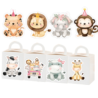 24pcs Carton Animal Stickers Candy Box Sticker for Girl's Jungle Safari Happy Birthday Party Decoration DIY Packaging Supply