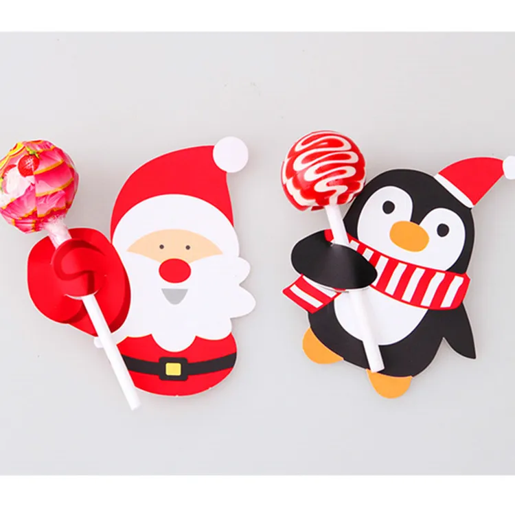 

Christmas Lollipop Paper Cards Cartoon Santa Claus Penguin Snowman Kids Candy Gifts Package Wrapping New Year Party Decoration