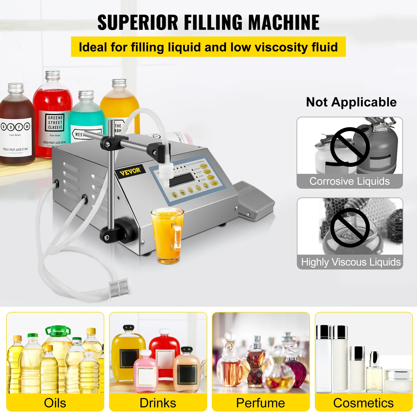 VEVOR GFK-160 Füllmaschine Flüssigkeit 2ML-3500ML 30W Liquid Filling Machine Abfüller Flüssigkeitsabfüllmaschine