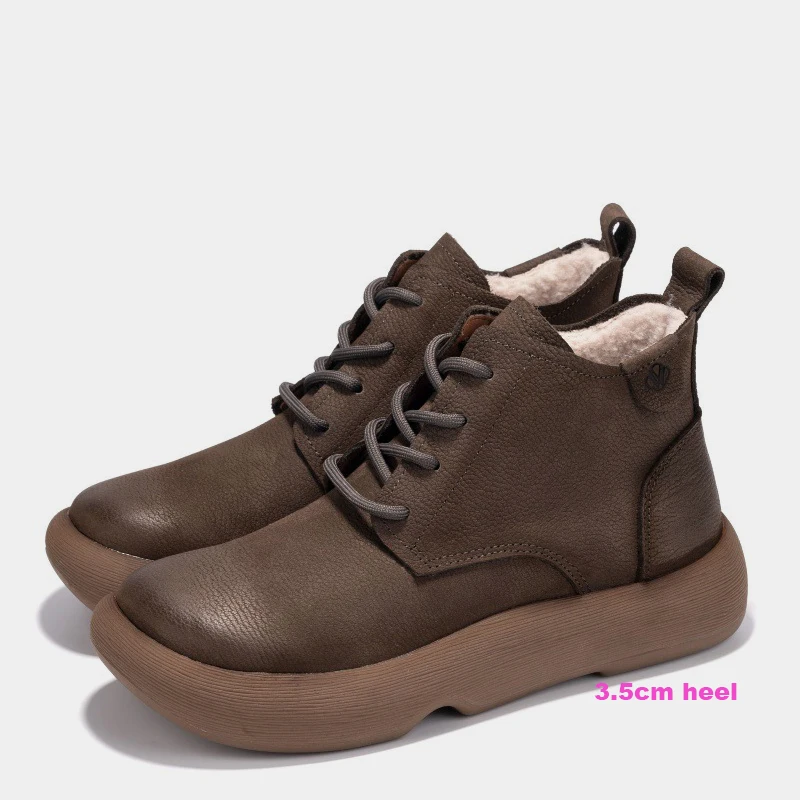 LIHUAMAO Cow Leather Chelsea Motorcycle Boots Winter Snow Boots Women Platform Thick Sole Casual Outdoor Footwear Work Boots