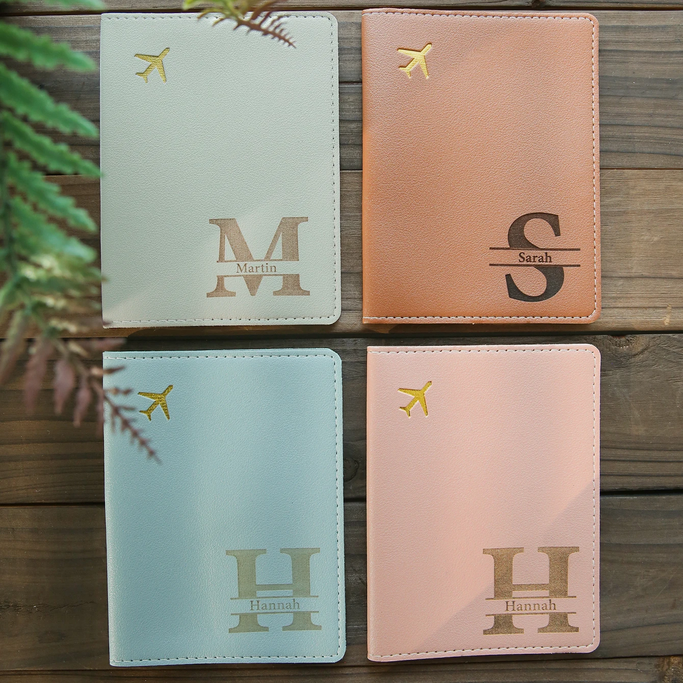 1 Uds. Porta pasaporte personalizado con nombre y letra inicial, funda de pasaporte de cuero tallada con láser elegante personalizada, clásica