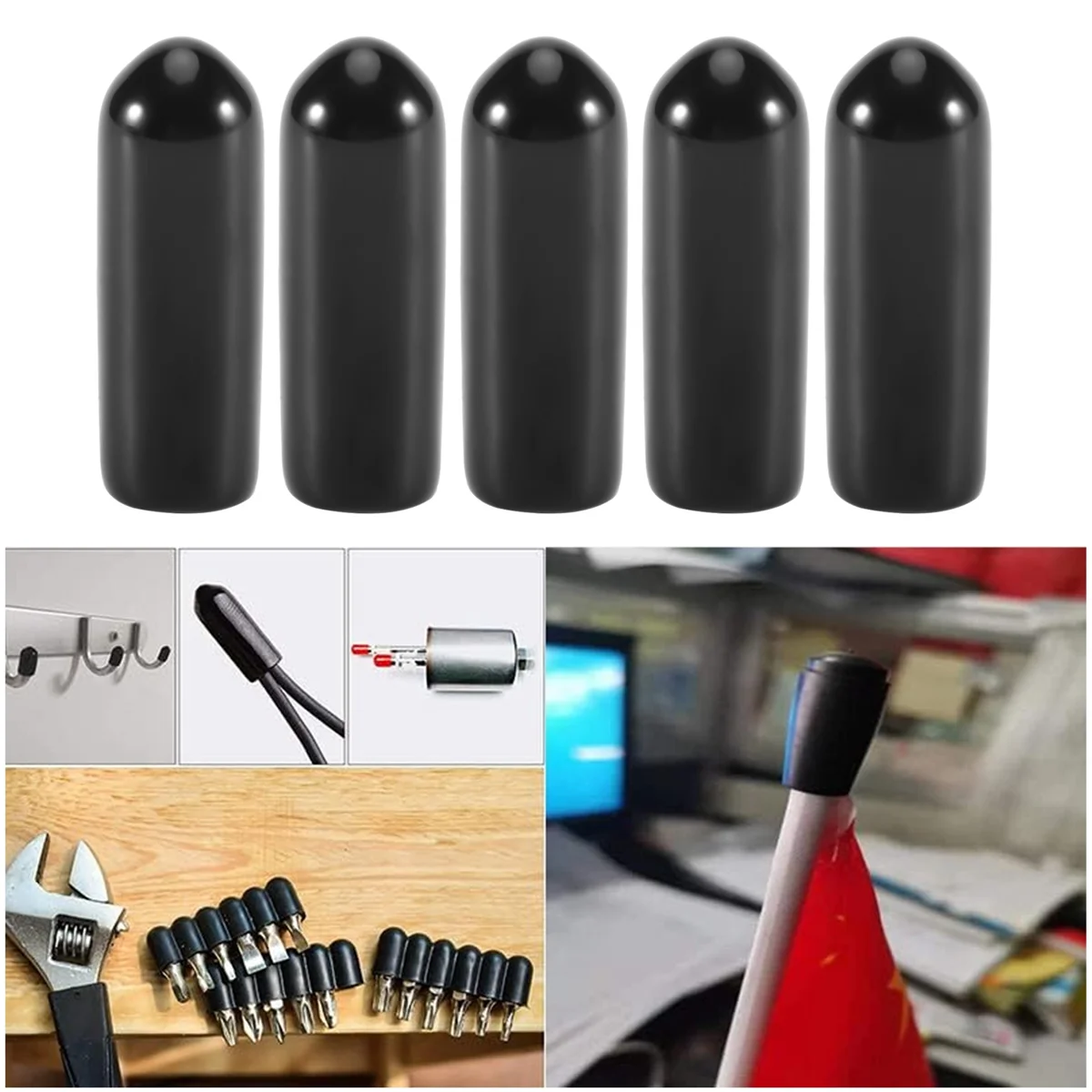 100Pcs Rubber End Caps 4Mm ID PVC Round Tube Bolt Cap Cover Screw Thread Protectors Black CX