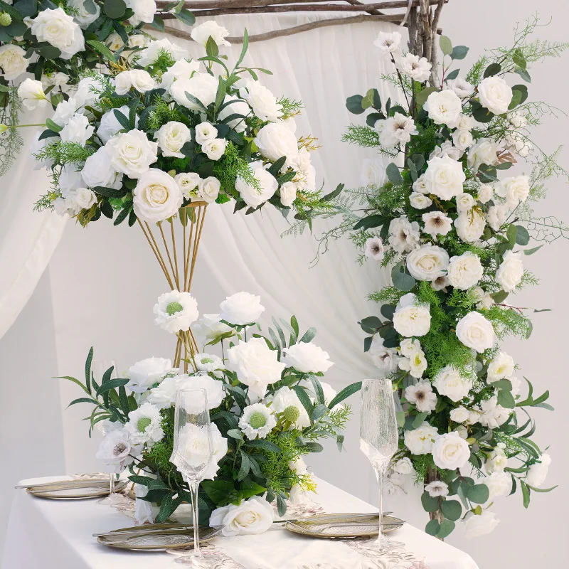 ورق زيتوني من الأوكالبتوس الأخضر خلفية لحفلات الزفاف مزينة بنقشة الزهور زينة على شكل قوس معلق على شكل زهرة كروية #3