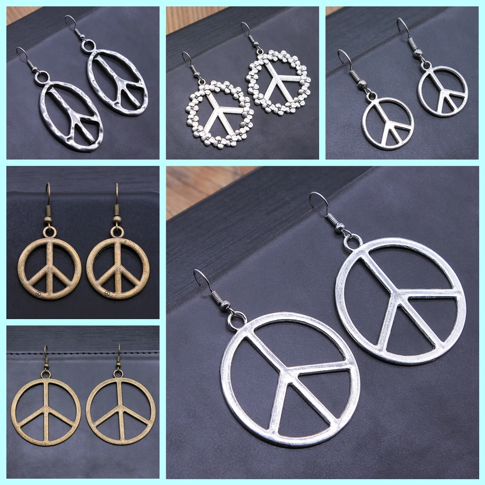 Punk Antique Silver Color Antique Bronze Color Drop Women\'s Earrings Charm Vintage Peace Symbols Dangle Earring For Women