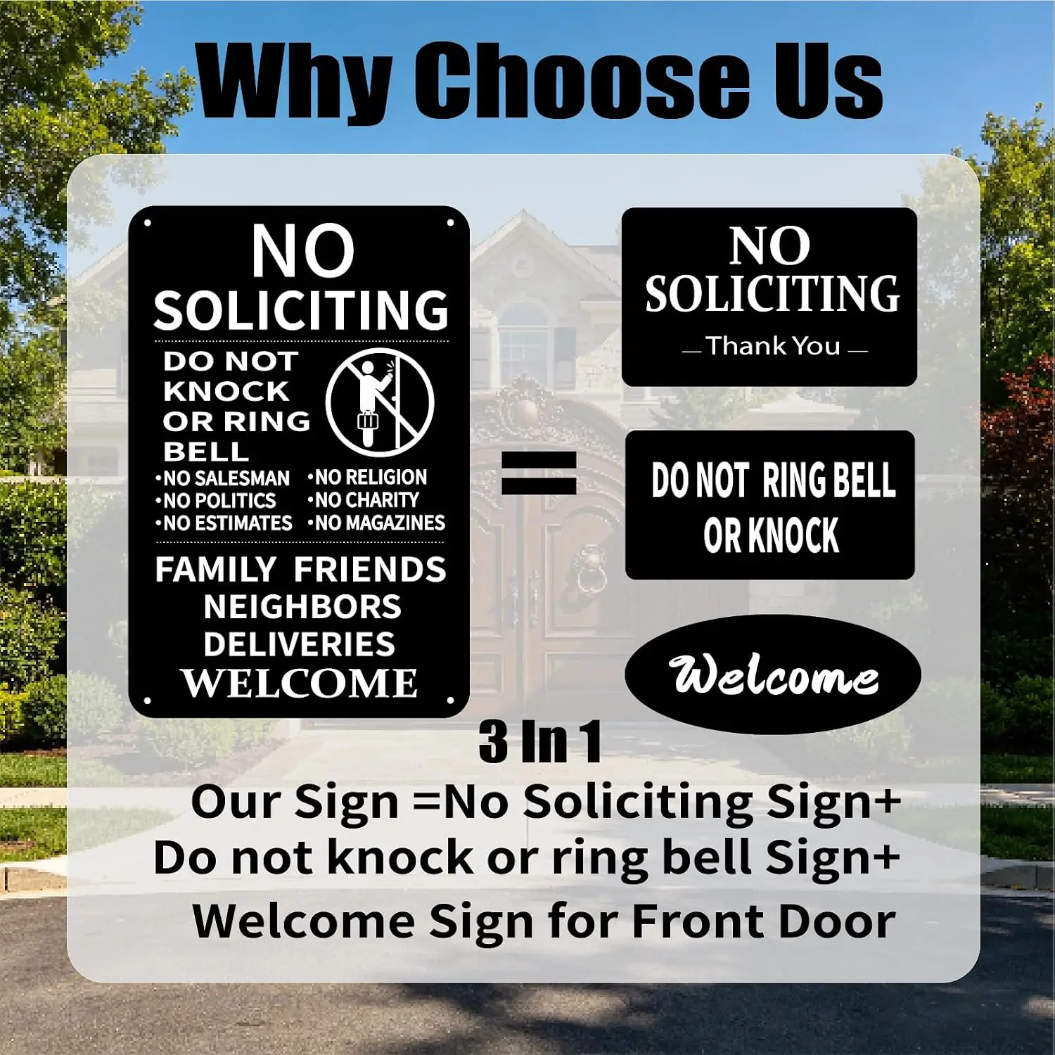 No Soliciting Aluminum Sign 8 x 12 Inches Do Not Knock or Ring Doorbell Deliveries Welcome Front Door Home