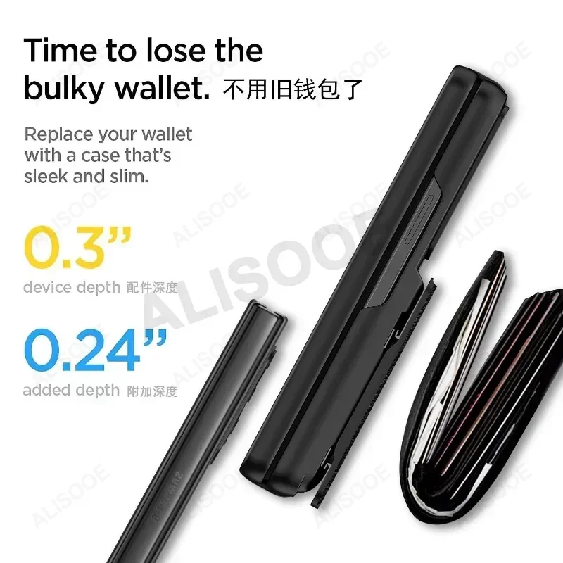 Wallet Card Holder Funda for Samsung Galaxy Z Fold 6 Fold6 5 4 Case Hinge Pen Slot Removeable Slide Camera Front Glass Cover