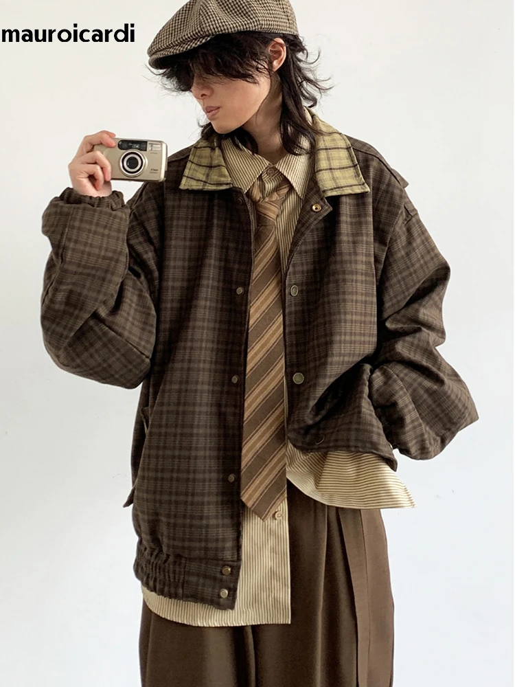 Mauroicardi Spring Autumn Oversized Colorful Patchwork Men Plaid Jacket Luxury Mens Designer Japanese Style Vintage Clothes 2024